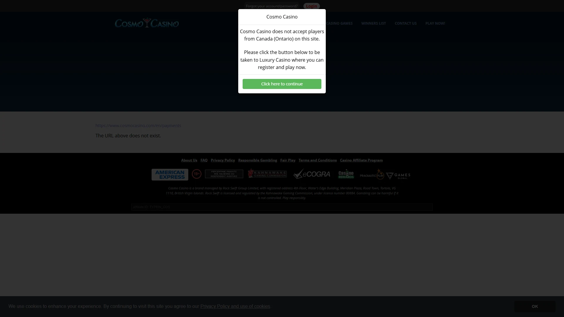 Cosmo Casino payment methods